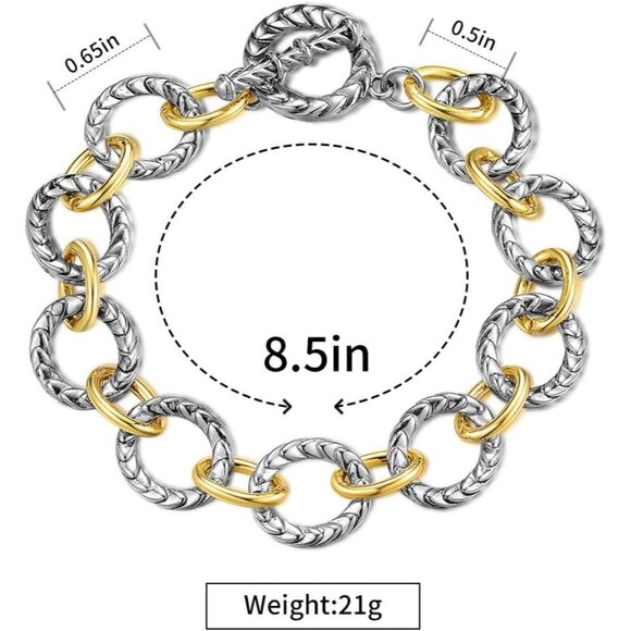 Two Tone Italian Designer Inspired Chain Link Chunky Bracelets for Women - Picture 6 of 7